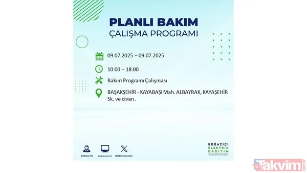 9 Temmuz İstanbul Elektrik Kesintisi