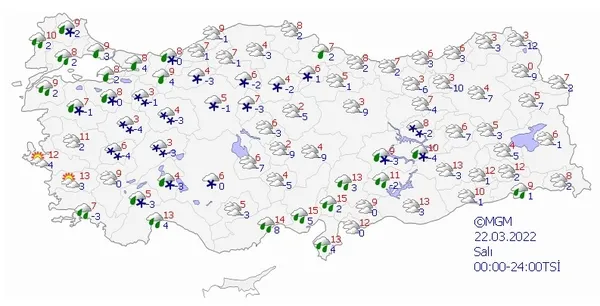 HAVA DURUMU | Meteoroloji haritayı yayınladı: Kuvvetli ve yoğun kar alarmı! İşte güncel tahminler | 20-24 Mart 2022-14