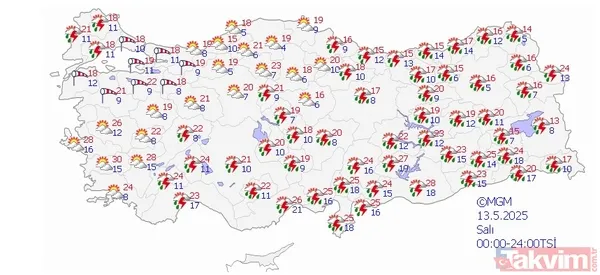 Salı Günü İse Trakya'nın Batısında Gök Gürültülü Sağanak, Marmara'da Rüzgar, Akdeniz, Doğu Anadolu, Güney Doğu Anadolu Ve Doğu Karadeniz'de İse Sağanak Etkili...