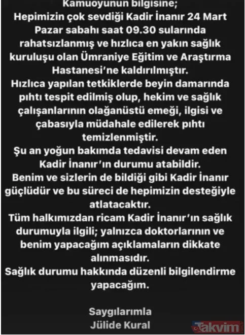 Yeşilçam yıldızı Kadir İnanır entübe edilmişti! Başhekimden sonra Jülide Kural'dan açıklama geldi! "Beni tanıdı, elimi tuttu" - 17