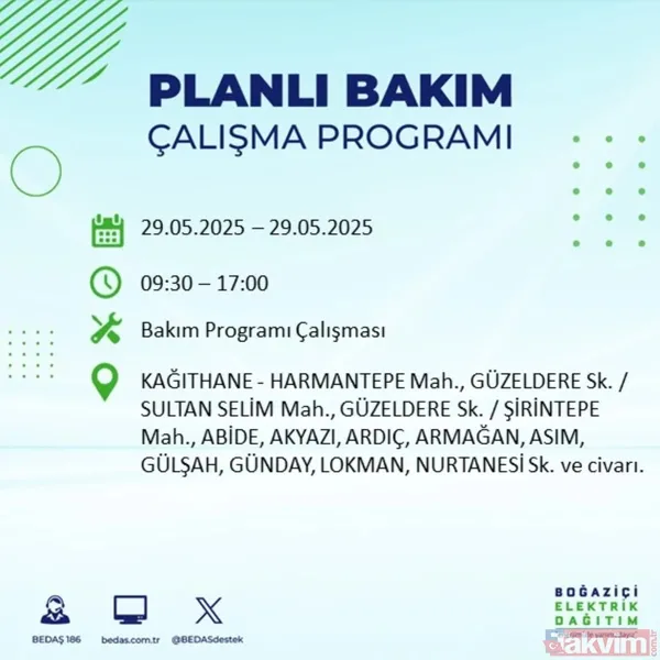 Bedaş 29 Mayıs İstanbul Elektrik Kesintisi