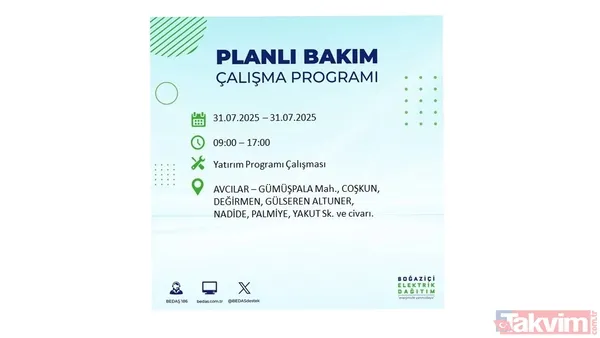 İstanbul'da bugün elektrik kesilecek mi? 31 Temmuz Perşembe elektrik kesintisi yaşanacak ilçeler hangileri? - 43