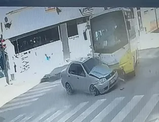 Bursa’da halk otobüsü kırmızı ışıkta geçen otomobili biçti