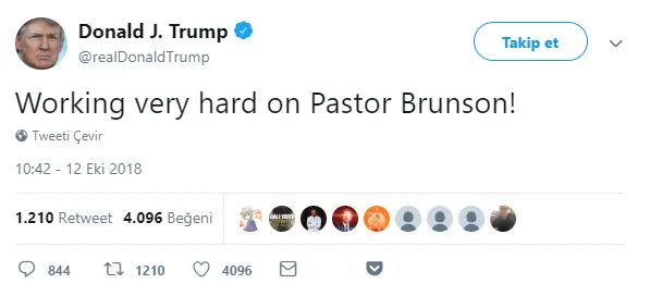 Son dakika: Pastör Brunson kararı sonrası Trump'tan ilk açıklama-1