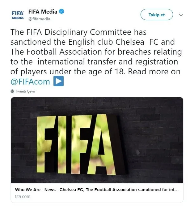 FIFA'dan Chelsea'ye transfer yasağı cezası-1