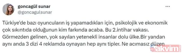 GONCAGÜL SUNAR TEPKİ GÖSTERMİŞTİ Fettahoğlu'nun ölümünün ardından sessiz kalmayan oyuncu Goncagül Sunar, o dönem işsizliğe ve projelerde hep aynı isimlere...