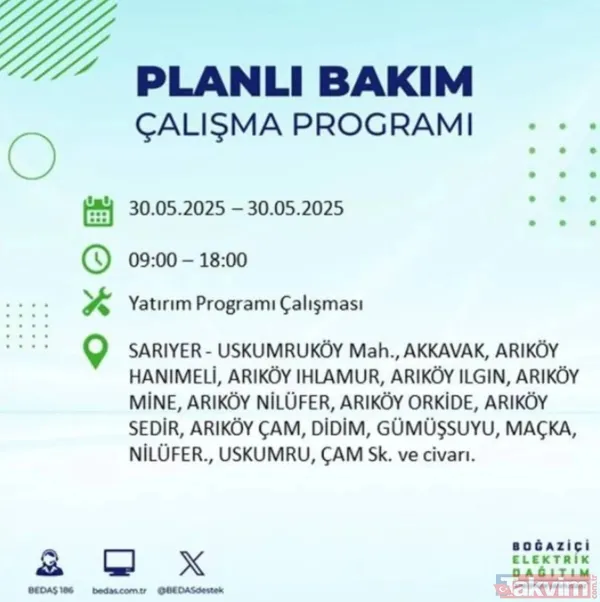 Bedaş | 30 Mayıs İstanbul Elektrik Kesintisi