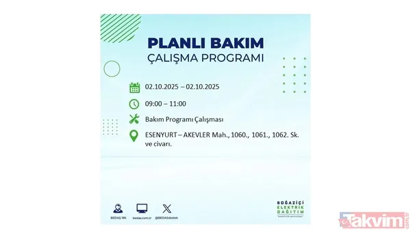 🔵2 Ekim 2025 Perşembe Günü İstanbul'da Elektrik Kesintisi Yaşanacak İlçeler