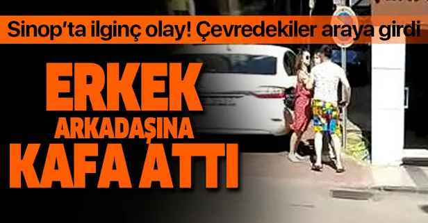 Genç kız sevgilisine kafa attı