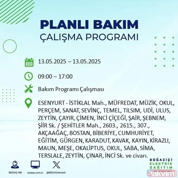 BEDAŞ duyurdu: 13 Mayıs Salı İstanbul'un 24 ilçesinde elektrikler kesilecek - 40