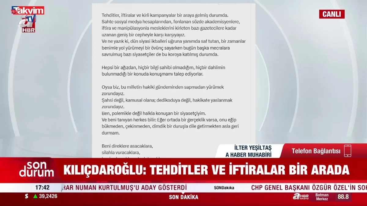 Kemal Kılıçdaroğlu tehdit itirafı!