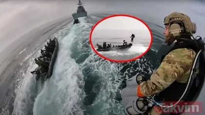 Bilim kurgu filmlerini aratmayan operasyon! Jetpack giyen asker bottan havalandı savaş gemisine iniş yaptı