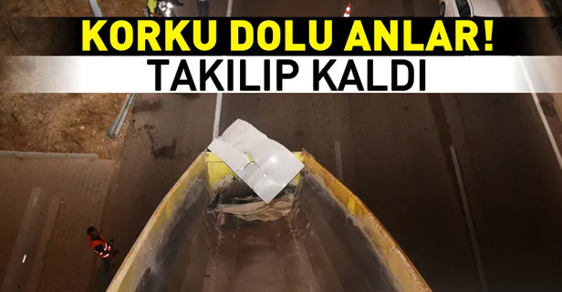 TIR'ın açılan damperi üst geçide çarptı