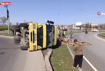 Kontrolden çıkan kamyon devrildi: 1 yaralı