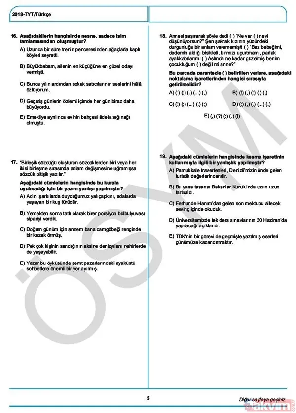 YKS çıkmış sorular ve cevaplar! 2018 YKS çıkmış sorular ve cevap anahtarı - 8