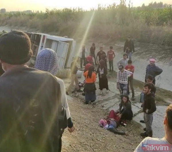 Adana'da tarım işçilerini taşıyan midibüs sulama kanalına devrildi! Yaralılar var - 6