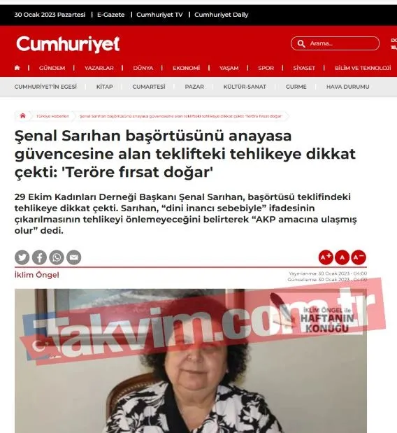 CHP'li Şenal Sarıhan başörtüsüne anayasal güvence getiren teklifi terörle ilişkilendirdi! Cumhuriyet'ten 28 Şubat manşeti: "Teröre fırsat doğar"-2