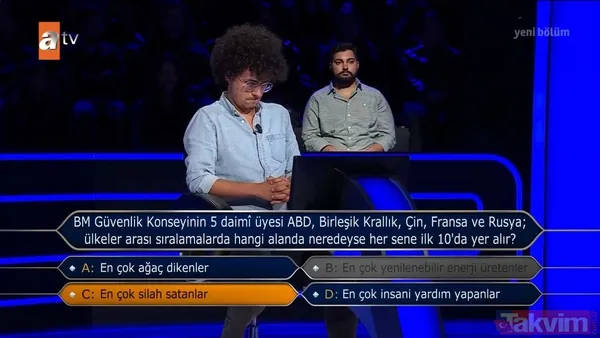 Kim Milyoner Olmak İster'de geceye damga vuran BMGK sorusu! Kenan İmirzalıoğlu'ndan Başkan Erdoğan'ın Dünya 5'ten büyüktür açıklamasına destek: Bu söze katılıyorum - 26