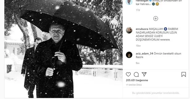 Başkan Recep Tayyip Erdoğan paylaşım rekorları kıran fotoğrafını tekrar paylaştı: Bir kar hatırası