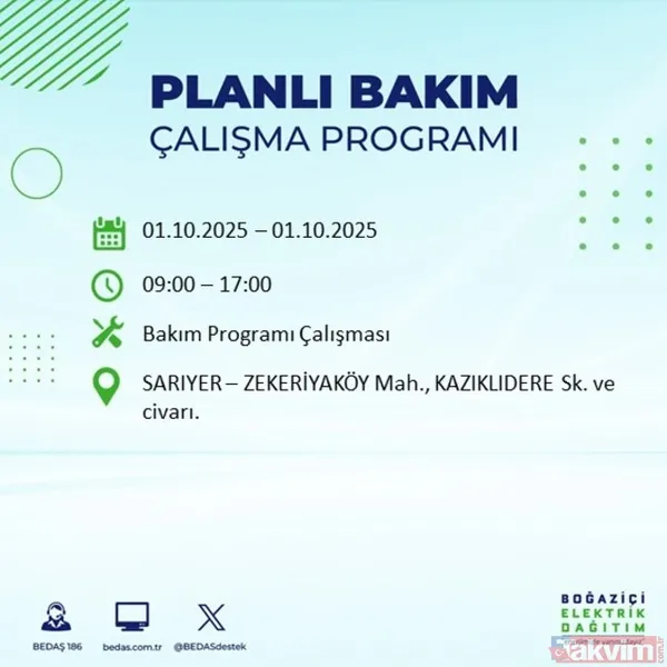 🔴1 Ekim 2025 İstanbul'da Elektrik Kesintisi Yaşanacak İlçeler