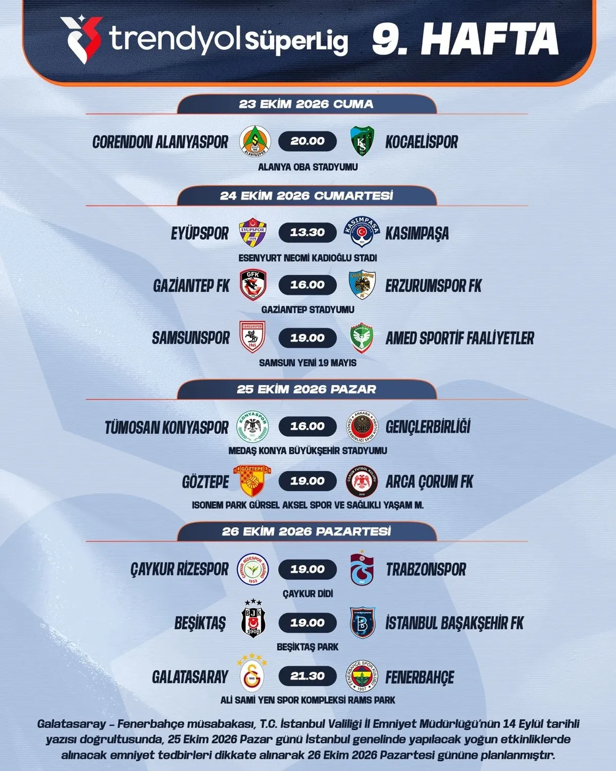 Galatasaray-Fenerbahçe derbisinin tarihi belli oldu: 26 Ekim'de oynanacak-6