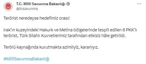 Son dakika: MSB duyurdu: 6 terörist etkisiz hale getirildi!-1