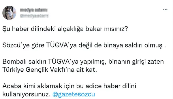 TÜGVA’ya bombalı saldırıyı bakın nasıl çarpıttılar! CHP’nin yalan organı Sözcü’den skandal haber! Tepki yağıyor: Kimi aklıyorsunuz?-5