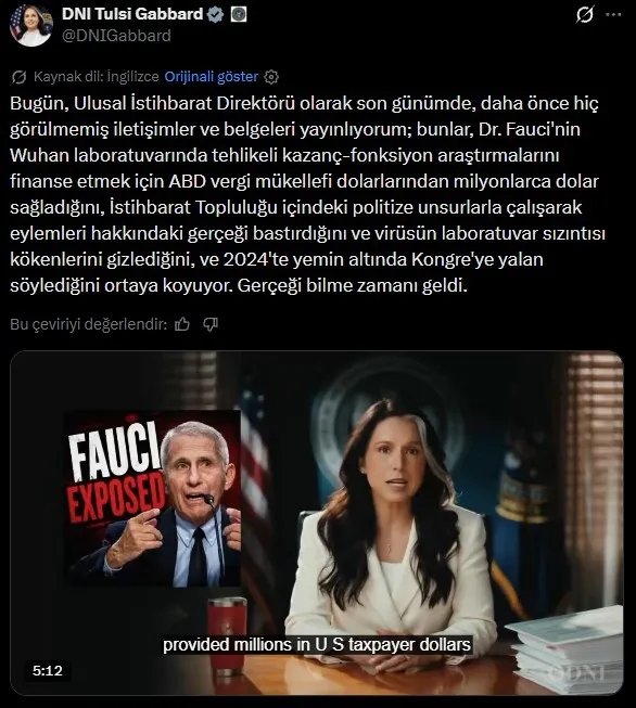 1782078181179.jpeg Kovid-19 laboratuvarda mı üretildi? ABD Eski İstihbarat Direktörü Tulsi Gabbard'dan Dr. Anthony Fauci iddiaları-3