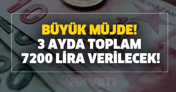 Büyük müjde! 3 ayda toplam 7200 lira verilecek!