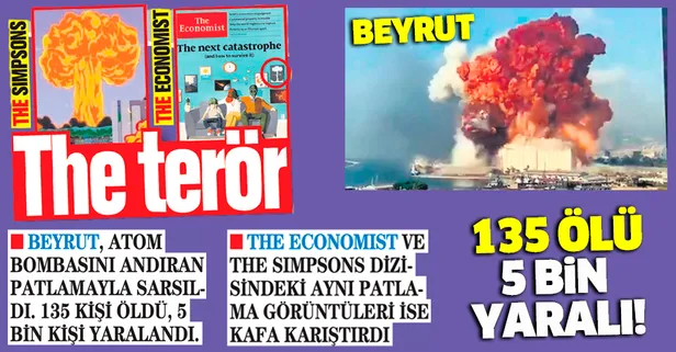The Economist ve The Simpsons'da yer alan Beyrut'taki patlamaya benzer görüntüler kafa karıştırdı