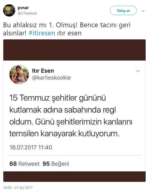 15 Temmuz ile dalga geçen Itır Esen hesabını kapattı-5