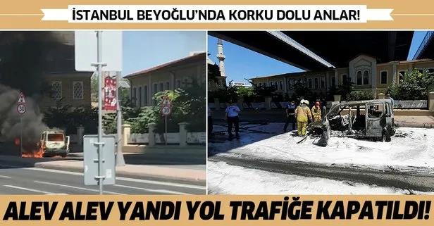 İstanbul Beyoğlu’nda korkutan anlar! Araç yandı cadde trafiğe kapatıldı...