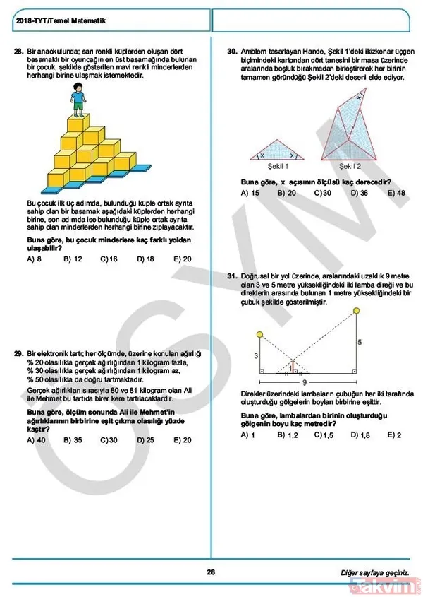 YKS çıkmış sorular ve cevaplar! 2018 YKS çıkmış sorular ve cevap anahtarı - 31