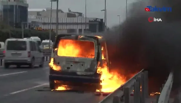 E-5'te seyir halinde yanan araç küle döndü