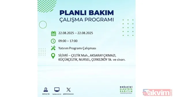 İstanbul'da 19 ilçede elektrik kesintisi! BEDAŞ İLÇE İLÇE listeledi: 22 Ağustos Cuma günü 8 saat yok - 5