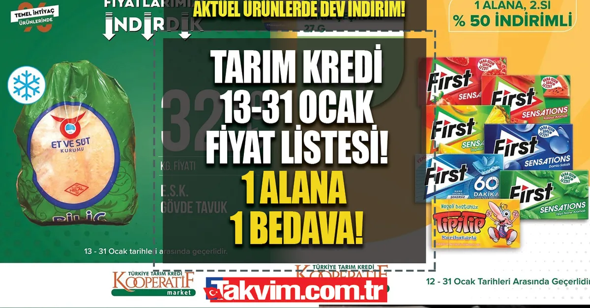 43 G 1 alana 2.’si bedava az evvel başladı! Tarım Kredi 13-31 OCAK FİYAT LİSTESİ! En ucuzu 5.90’a satışta! Tavuk, pirinç, yağ,  tuvalet kağıdı...