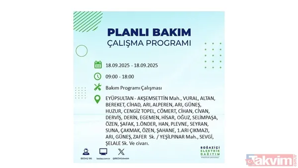 🔴18 Eylül Perşembe Günü Elektrik Kesintisi Yaşanacak İlçeler