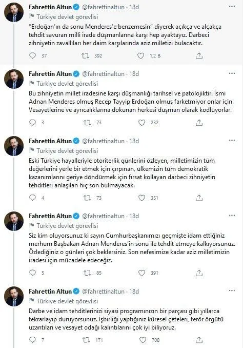 Menderes'in üzerinden Başkan Erdoğan'a hadsizce tehditte bulunan CHP'li Altay'a İletişim Başkanı Fahrettin Altun'dan tepki-7
