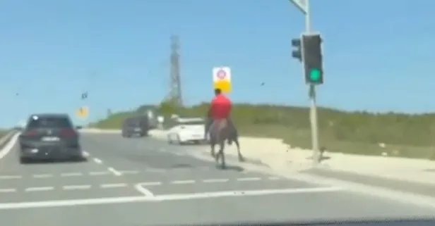 İstanbul trafiğindeki ilginç anlar: Otoyola atla çıktı