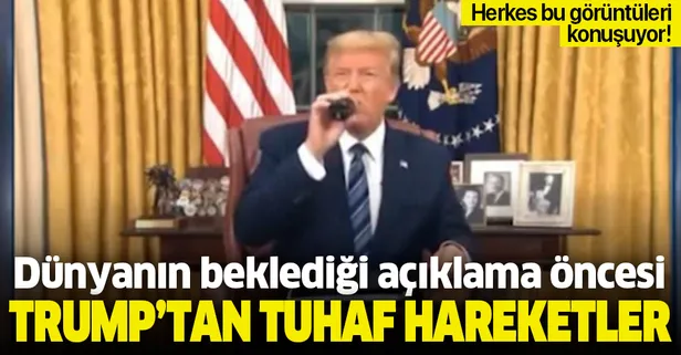 Koronavirüs salgını açıklaması öncesi Trump'tan tuhaf hareketler
