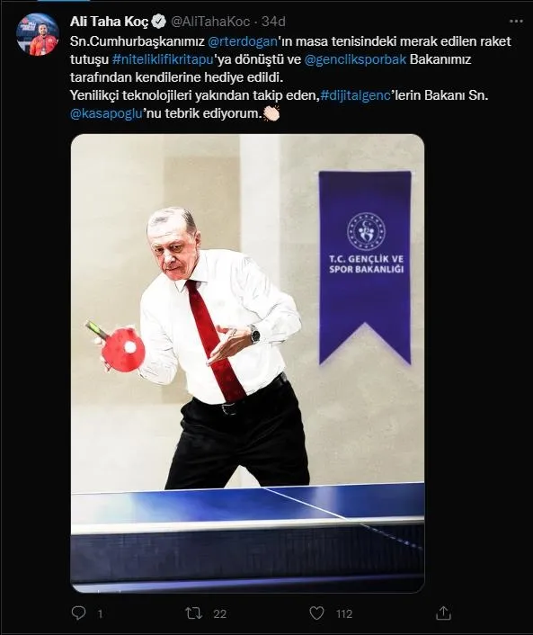 Başkan Erdoğan'ın masa tenisindeki raket tutuşu NFT'ye dönüştürüldü-3