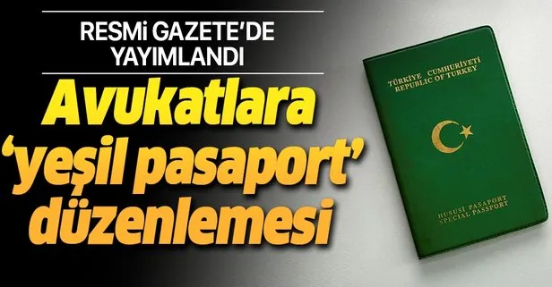 Avukatlara yeşil pasaport düzenlemesi Resmi Gazete'de