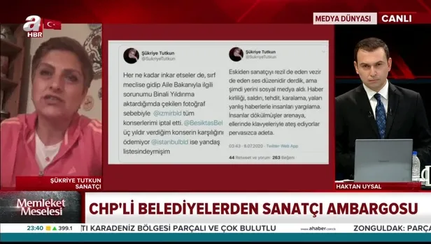 CHP'li belediyelerden sanatçı ambargosu! Şükriye Tutkun gerçekleri A Haber canlı yayınında anlattı