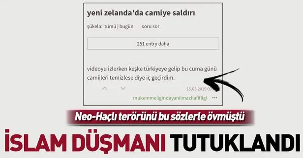 Yeni Zelanda'daki cami katliamını öven Ekşi Sözlük yazarı tutuklandı
