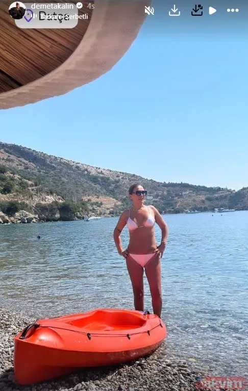 11 kilo veren Demet Akalın pembe bikinisiyle peş peşe paylaştı! Tatil pozları olay oldu! “Göbek deliği nerede?” - 13