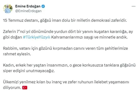 baskan-recep-tayyip-erdoganin-esi-emine-erdogandan-15-temmuz-paylasimi-gogsu-iman-dolu-bir-milletin-demokrasi-1689447079283.jpeg Başkan Recep Tayyip Erdoğan'ın eşi Emine Erdoğan'dan 15 Temmuz paylaşımı: Göğsü iman dolu bir milletin demokrasi zaferidir-2