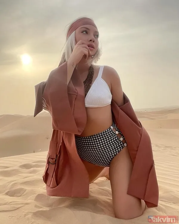 Ece Seçkin'in çöl pozları sosyal medyayı salladı! Abu Dhabi'ye giden Ece'yi görenler: "Çöl kraliçesi buraları yıktı geçti" - 5