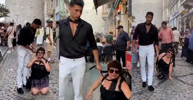 Sapkın fenomenden skandal hareket | Sokak ortasında rezalet! Kadına tasma takıp dolaştırdı: Sosyal medyada infial oldu