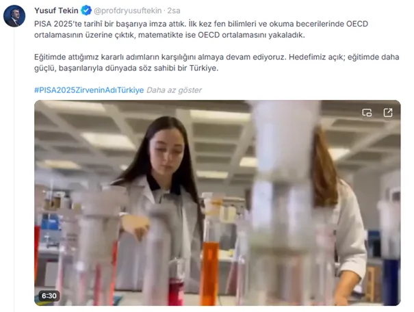 Bakan Tekin'in NSosyal paylaşımı