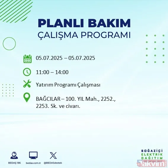 ↪5 Temmuz Cumartesi İstanbul Elektrik Kesintisi
